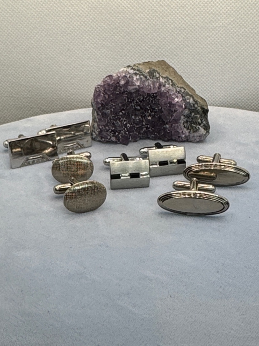 Vintage Silver Tone Men's Cufflinks Set (4)- Classic Oval & Rectangular Styles